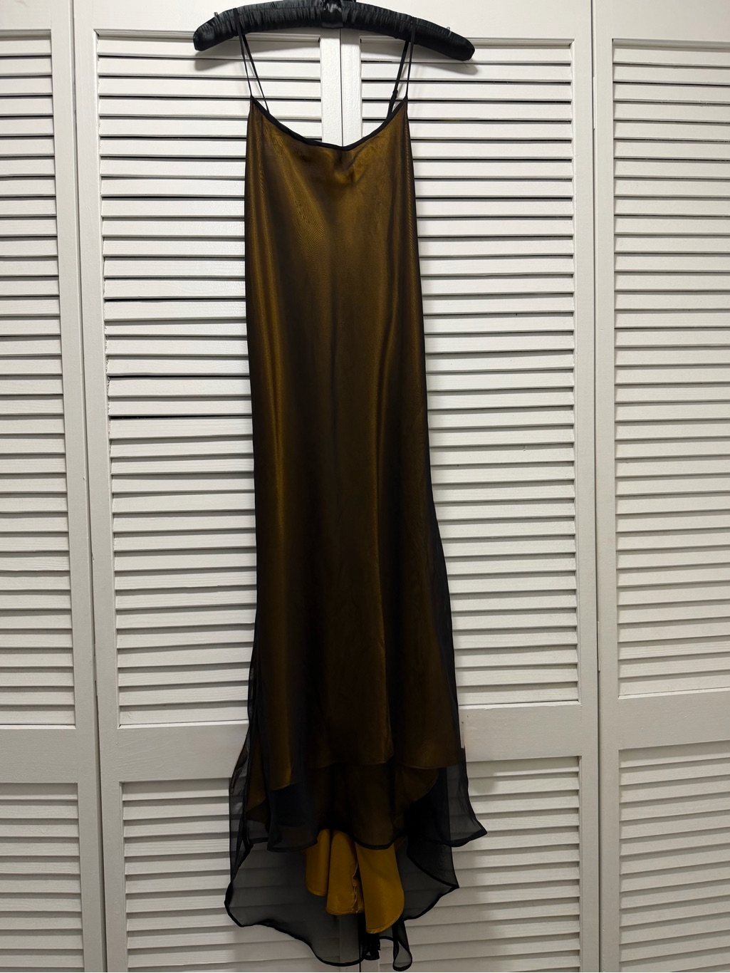 Vintage Victoria's Secret Mustard Slip Dress With Black Sheer Overlay